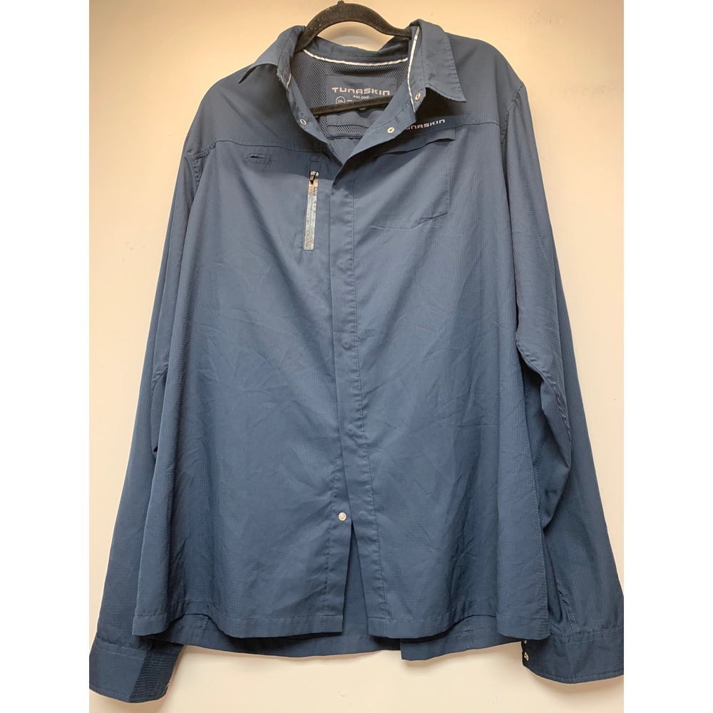 Tunaskin Ahi One Fishing Shirt‎ Mens 2XL Navy Blue Excellent Ripstop Ventilated